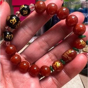 Bracelet 16cm Agate with Jade with obsidian- Authentic in 10mm beads size